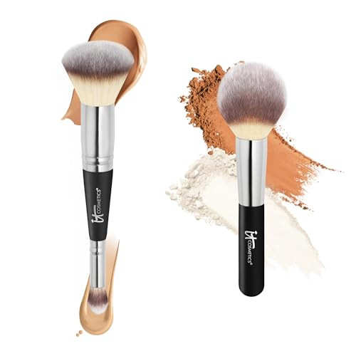 It Cosmetics Face Makeup Brush Bundle For Foundation Concealer Cc+ Cream Pressed + Loose Powders Includes Complexion Perfection Brush 7 + Luxe Wand Ball Powder Brush 8 Airbrushed Look