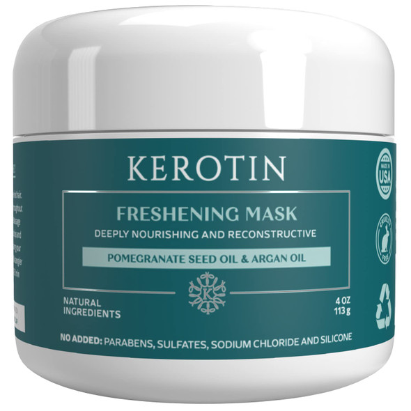 K Kerotin Keratin Freshening Mask-Natural Keratin Freshening Repairing Treatment For Dry & Damaged Hair - Deep Conditioning With Argan Oil. No Parabens Or Sulfate - Silicone - Curly Safe Mask