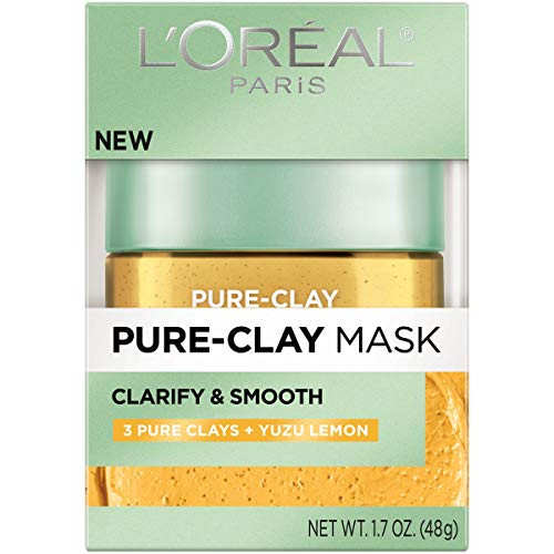 L'Oreal Paris Skincare Pure Clay Face Mask With Yuzu Lemon For Rough Skin To Clarify & Smooth Clay Mask At Home Face Mask 1.7 Oz