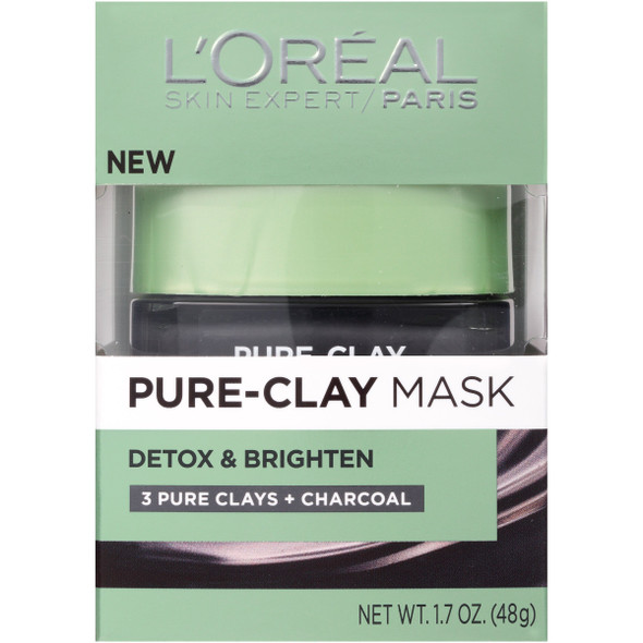 L'Oreal Paris Skincare Pure Clay Face Mask With Charcoal For Dull Skin To Detox & Brighten Skin Clay Mask At Home Face Mask 1.7 Oz
