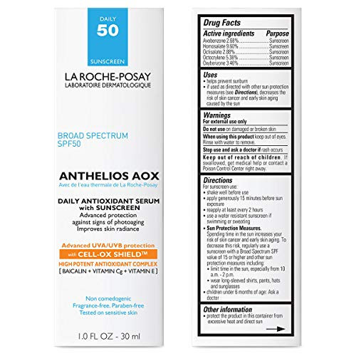 La Roche-Posay Anthelios Aox Daily Antioxidant Serum With Spf Face Moisturizer With Sunscreen And Vitamin C & E Oil Face Sunscreen For Sensitive Skin Moisturizing Sun Protection