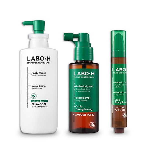 Labo-H Scalp Strengthening Shampoo With Tonic Spray And Roll-On Serum For Hair Growth & Anti-Loss Vegan Korean Haircare With Rosemary Oil