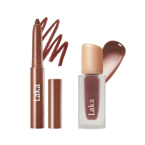 Laka Stain Lip Liner 07 Espresso Temper + Fruity Glam Tint 121 Ash Nut Rich Creamy Long Lasting Color & Glowing Lip Stain