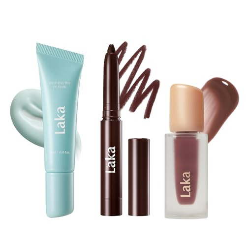Laka Soothing Prep Lip Mask + Stain Lip Liner 08 Burnt Brown + Fruity Glam Tint 121 Ash Nut Peel-Off Lip Mask & Long Lasting Vivid Color