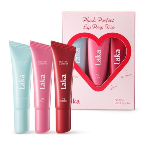 Laka Plush Perfect Lip Prep Trio (Soothing Prep Lip Mask & Fruity Lip Glotioner 2Pc) & Stain Lip Liner 02 Suede Pink