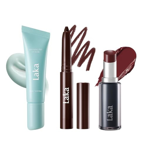 Laka Soothing Prep Lip Mask + Stain Lip Liner 08 Burnt Brown + Devil Lip 810 Poetic Peel-Off Lip Mask & Long Lasting Vivid Color