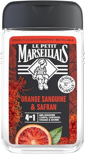 Le Petit Marseillais - Men's Shower Gel Blood Orange And Saffron (250 Ml Bottle) - 4 In 1 Formula For Body Hair Face & Beard - 92% Ingredients Of Natural Origin And Neutral Ph