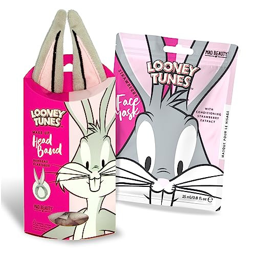 Mad Beauty Warner Bugs Bunny Looney Tunes Headband Keeps Hair Neatly Tucked Away Out Of Face Strawberry Face Mask Revitalize Skin For A Glowing Look Great Value Pack