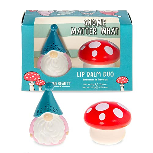 Mad Beauty Gnome Matter What Lip Balm Duo 2-Pack Gnome & Toadstool Lip Balm Pots Classic Vanilla & Cherry Moisturize & Hydrate For Soft Fresh Lips Great Funny Cute