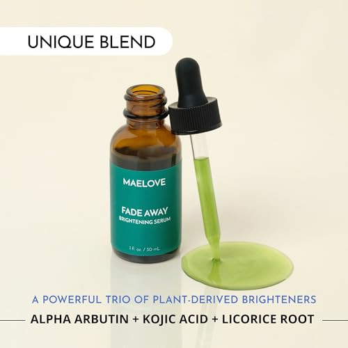 Maelove Fade Away Brightening Serum For Dark Spots Melasma Sun Damage & Hyperpigmentation. Alpha Arbutin Kojic Acid And Licorice Root Extract