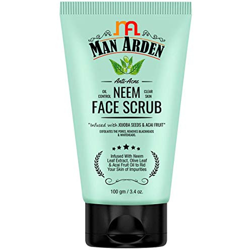 Man Arden Anti Acne Neem Face Scrub - For Oil Control And Clear Skin - Infused With Jojoba Seeds Neem Extract Olive Leaf And Acai Fruit Oil 100G