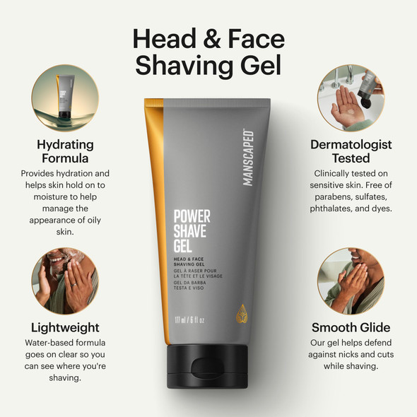 Manscaped Power Shave Gel Men's Soothing Head & Face Shaving Gel With Witch Hazel & Gentle Liquid Exfoliants To Help Defend Against Irritation Ingrown Hairs & Razor Bumps 6 Fl Oz