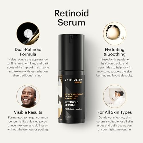 Manscaped Skin Ultra Retinoid Serum - Dual Retinoid Age-Defying Formula With Squalane Ceramides & Hyaluronic Acid To Help Reduce Appearance Of Fine Lines Wrinkles & Dark Spots 1 Fl Oz