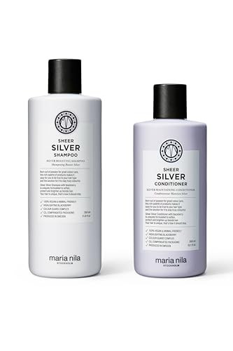 Maria Nila Sheer Silver Shampoo & Conditioner Neutralizes Golden Shades Violet Pigments Gives Cool Tone 100% Vegan & Sulfate/Paraben