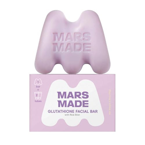 Mars Made Glutathione Facial Bar With Rice Bran - Smoothing & Moisturizing Face Wash Soap Bar For All Skin Types - Vegan & Travel-Friendly Korean Skincare (95G 3.35 Oz)
