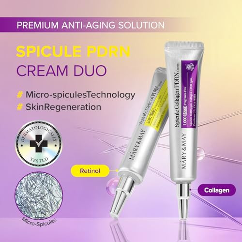 Mary&May Spicule Duo Set: Collagen & Retinol Pdrn Cream Anti-Aging Firming Plumping Pore Care Korean Skincare 2X15G
