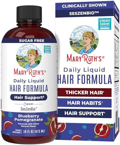 Maryruth's Daily Liquid Hair Formula With 500 Mg Seszenbio + 2500 Mcg Biotin Vitamin C Thicker Stronger Hair For Women Hair Skin & Nail Health Collagen Production 16 Fl Oz