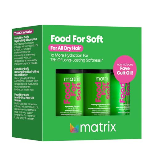 Matrix Food For Soft Travel Trial Kit - Shampoo Conditioner And Oil Serum Professional Hydrating Formula For Dry Brittle Hair With Hyaluronic Acid & Avocado Oil For Hydration Softness & Shine