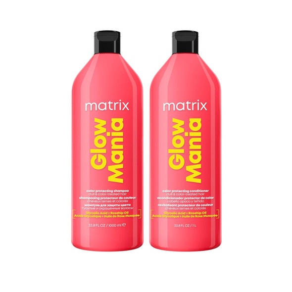 Matrix Glow Mania Color Protecting Shampoo And Conditioner Set - Hydrates & Enhances Shine Preserves & Protects Moisture & Vibrancy For Dull & Color-Treated Hair With Glycolic Acid & Rosehip Oil