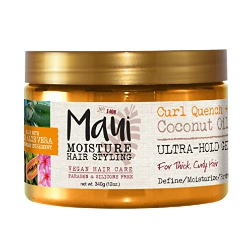 Maui Moisture Curl Quench + Coconut Oil Ultra-Hold Gel For Curly Hair Styling Vegan No Drying Alcohols Paraben Silicone 12 Ounce