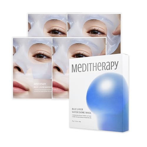 Meditherapy Bluelayer Water Dome Mask - Korean Overnight Collagen Face Mask For Glass Skin Moisturizing And Firming With Hyaluronic Acid & Blue Agave - Pore Minimizing With Hydrogel Masks For Radiant Glow - 4Ea