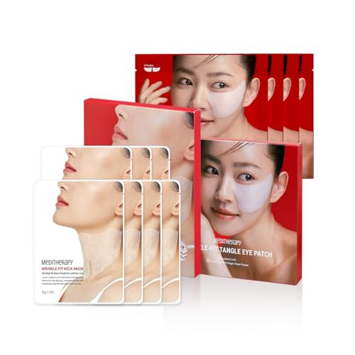 Meditherapy Wrinkle-Fit Neck Mask & Wrinkle-Fit Tangle Eye Patch - Firming And Tightening Korean Collagen Mask - Hydrating And Lifting Effect For Glowing Skin Under Eye Mask For Eye Bags And Puffiness