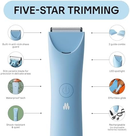 Meridian Slimmer Trimmer Electric Bikini Line & Pubic Hair Trimmer For Women Body Hair Groomer For Intimate Areas Legs & Underarms Waterproof & Rechargeable Sky