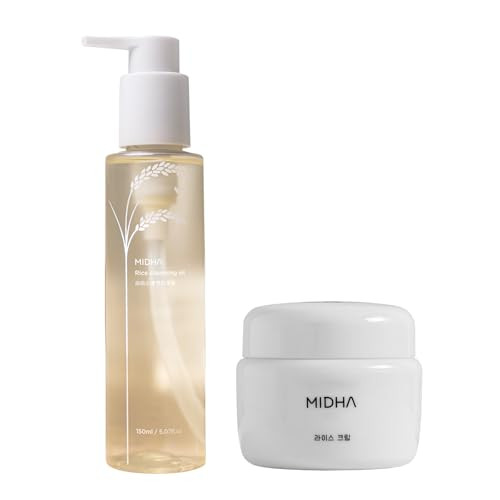Midha Rice Cream 1.69Fl.Oz. + Rice Cleansing Oil 5.07Fl.Oz. After-Cleansing For Gentle Facial Care Korean Skincare