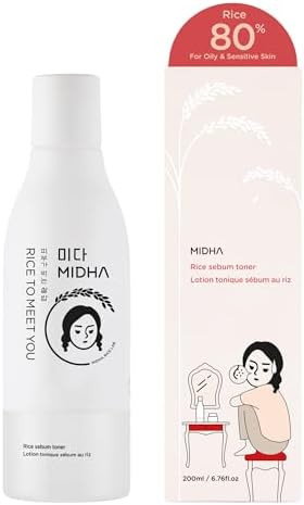 Midha Rice Sebum Toner 6.76Fl.Oz/200MlHydrating Pore Refining Sebum Control Lightweight Daily Toner For Oily & Sensitive Skin Vegan Alcohol- Non-Comedogenic Double-Layer Formula