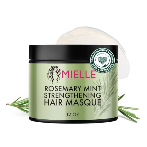 Mielle Organics Rosemary Mint Strengthening Hair Mask For Damaged Hair - Deep Conditioning Treatment Enriched With Biotin Honey & Coconut Oil - Helps Encourage Longer Healthier Strands (12 Oz)