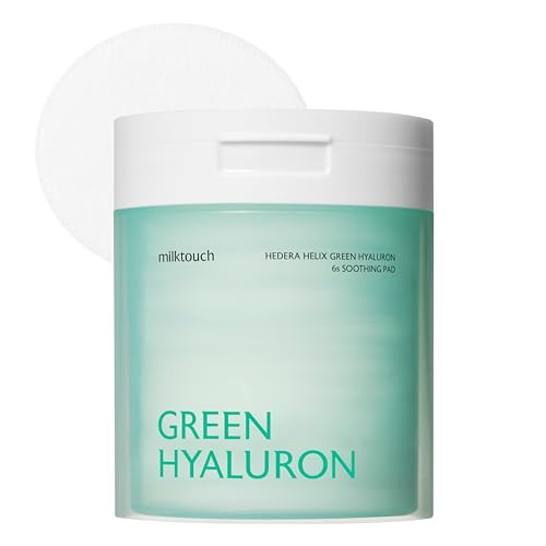 Milktouch Green Hyaluron Toner Pads - Hydrating & Soothing Facial Pads W/Hyaluronic Acid & Centella Asiatica For Sensitive Skin Pore Care Daily Use Calming Moisturizing Korean Skincare 60Pcs