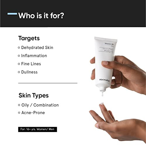 Minimalist 10% Vitamin B5 Face Moisturizer For Oily & Acne Prone Skin Oil Fast Absorbing Lightweight Gel For Women & Men 1.7 Oz / 50 Gm