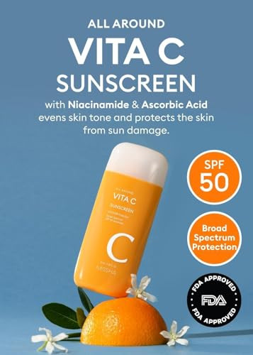 Missha All Around Vita C Sunscreen Spf 50/2.36 Fl Oz - Korean Sunscreen For Face With Vitamin C For Even Tone Lightweight Non-Sticky Sebum Control
