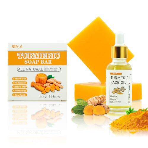 Mr.A 2Pcs Turmeric Soap Bar And Turmeric Oil Set For Face & Body Nautral Ingredients With Vitamin C To Cleanses Soothing Hydrating Skin Turmeric Skin Care Set For All Skin Type