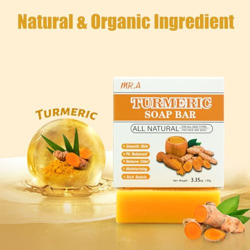 Mr.A 2Pcs Turmeric Soap Bar And Turmeric Oil Set For Face & Body Nautral Ingredients With Vitamin C To Cleanses Soothing Hydrating Skin Turmeric Skin Care Set For All Skin Type