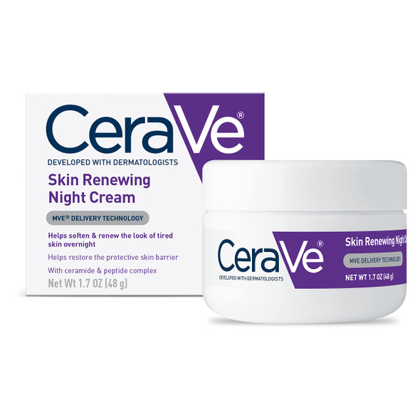 CeraVe Night Cream for Face | 1.7 Ounce | Skin Renewing Night Cream with Hyaluronic Acid