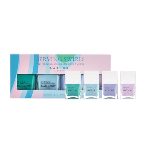 Nails Inc Be Your Inc.Redible Self Serving Swirls Nail Polish Set Pastel Shades Spring Colours Glossy Long Lasting No Chip Cruely Vegan 4 Piece Set