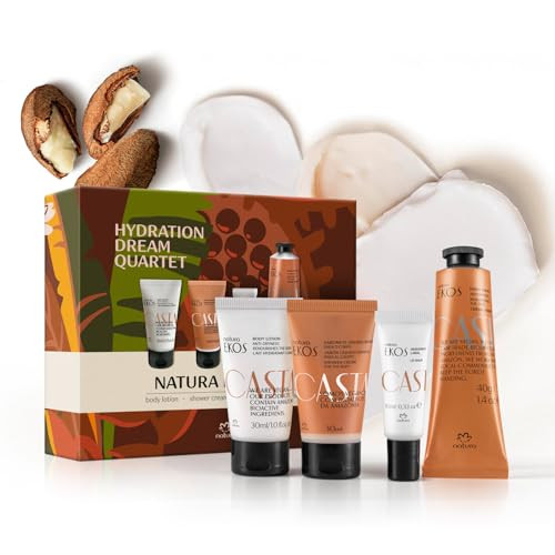 Natura - Brazil Nut Dream Quartet Minis Set (4 Travel Size Products) - Castanha Hydration - Bar Soap Shower Cream Body Lotion And Hand Cream - Box - Vegan Skin Care - Beauty From The