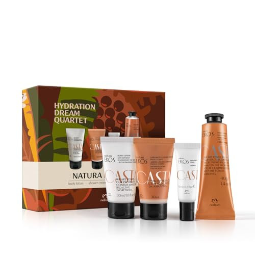 Natura - Brazil Nut Dream Quartet Minis Set (4 Travel Size Products) - Castanha Hydration - Bar Soap Shower Cream Body Lotion And Hand Cream - Box - Vegan Skin Care - Beauty From The