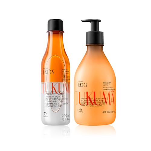 Natura Tukum Hydration & Renewal Body Care Bundle Hyaluronic Acid Boosting Body Lotion + Biphase Shower Oil Deep Moisturizing & Firming Vegan Brazilian Skincare 13.5 Fl Oz + 6.7 Fl Oz