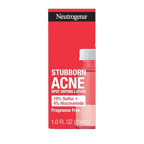 Neutrogena Stubborn Acne Spot Drying Lotion Fragrance- Sulfur Acne Treatment Clears Acne By Drying Up & Shrinking Pimples Paraben- & Oil- 10% Sulfur & 4% Niacinamide 1.0 Fl. Oz
