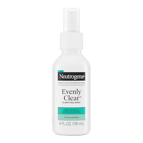 Neutrogena Evenly Clear Clarifying Hypochlorous Acid Spray Purifying Face & Body Mist Helps Refresh Acne-Prone Skin While Fighting Impurities Anytime Anywhere 4 Fl. Oz