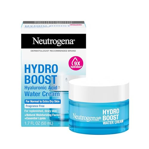 Neutrogena Hydro Boost Water Cream 72 Hr Hydration For Normal/Extra Dry Skin Fragrance Face Moisturizer With Hyaluronic Acid 1.7 Oz. & Trial Size Hydro Boost Hydrating Gel Cleanser 0.5 Fl Oz