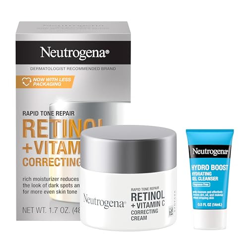 Neutrogena Rapid Tone Repair Retinol + Vitamin C Face Moisturizer Dark Spot Corrector Anti-Aging Face Cream For Even Tone 1.7 Oz + Trial Size Hydro Boost Facial Cleanser 0.5 Fl. Oz
