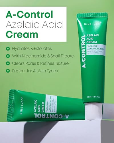 Nineless A-Control Azelaic Acid Cream Korean Blemish Clear Moisturizer For Face - Acne-Fighting & Hydrating For Clearer Skin - Blemish Relief Soothing Recovery 1.69Oz
