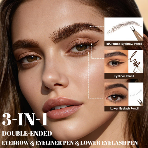 Noerrors Eyebrow Pen Dual Ended 2 Fork Tip Liquid Filling Eyebrow Pen With Gel Eyeliner Pencil 2 In 1 Microblading Longlasting Fast & Precise Eyebrow Create Natural Hair-Like Brows Natural Brown