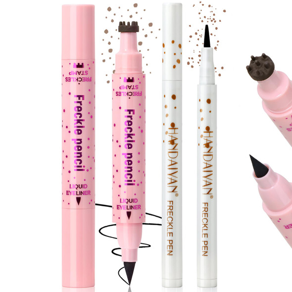Noerrors 2Pcs Freckle Stamp Pen With Eyeliner For Natural Lifelike Faux Freckle 2 In 1 Fake Freckles Stain Marker Pen For Waterproof Long Wear Sunkiss Makeup Light Brown&Black