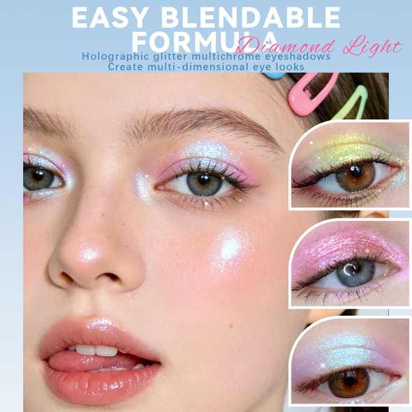 Noerrors 3Pcs Holographic Shiny Liquid Glitter Eyeshadow Set Champagne Gold Mermaid Pink Blue Duochrome Half Magic Shimmer Eyeshadow Waterproof Sparkly Multichrome Inner Eye Highlighter Fairy Makeup