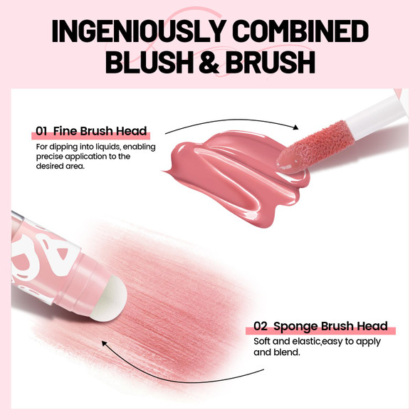 Noerrors Dual-Ended Pink Liquid Blush For Cheeks Long-Lasting And Multi-Use High Pigment Blusher Liquid Waterproof Matte Finish Cheek Blusher For Natural Flush Cute Makeup Blush Tint For Women