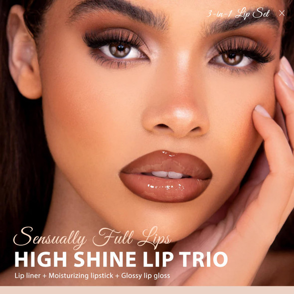 Noerrors 3Pcs Lip Liner Tinted Lip Balm And Lip Gloss Combo Set Lip Kit With Brown Lip Pencil Moisturizing Nude Lipstick And High Shine Lip Glow Oil Hydrating Long Wear Plumping Lip Trio For Women